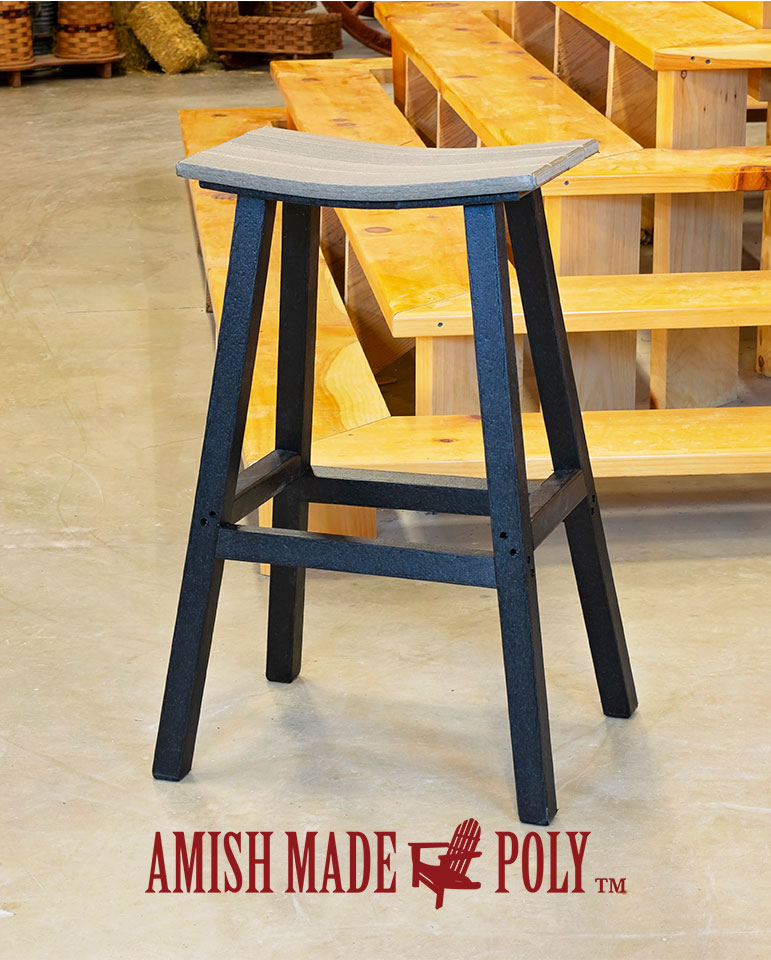Poly Bar Height Saddle Seat Stool, Amish Made Wooden Bar Stools
